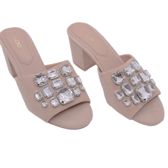 Aldo Shoes - ALDO Sakuraas Jewels Dusty Pink Suede Slide Shoes size 6